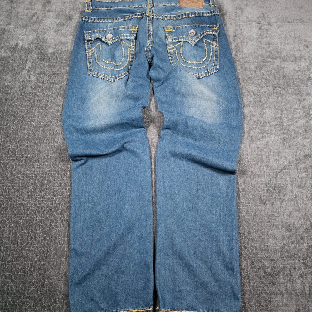 True Religion Ricky Super T Jeans Mens 38x34 Flap Pocket Thick Stitch USA Baggy